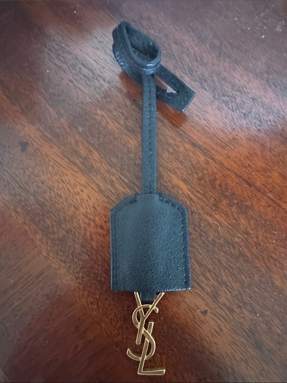 Auth Yves Saint Laurent YSL Black Leather Monogram Clochette Bag Charm Key Ring